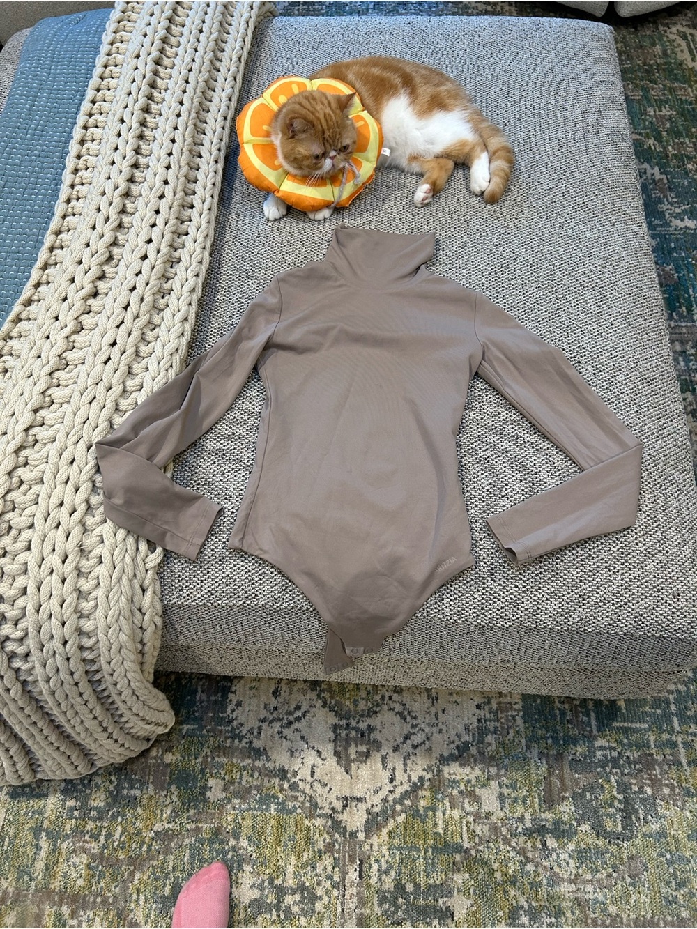 Long-Sleeve Mock Neck One-Piece Bodysuit - Taupe
